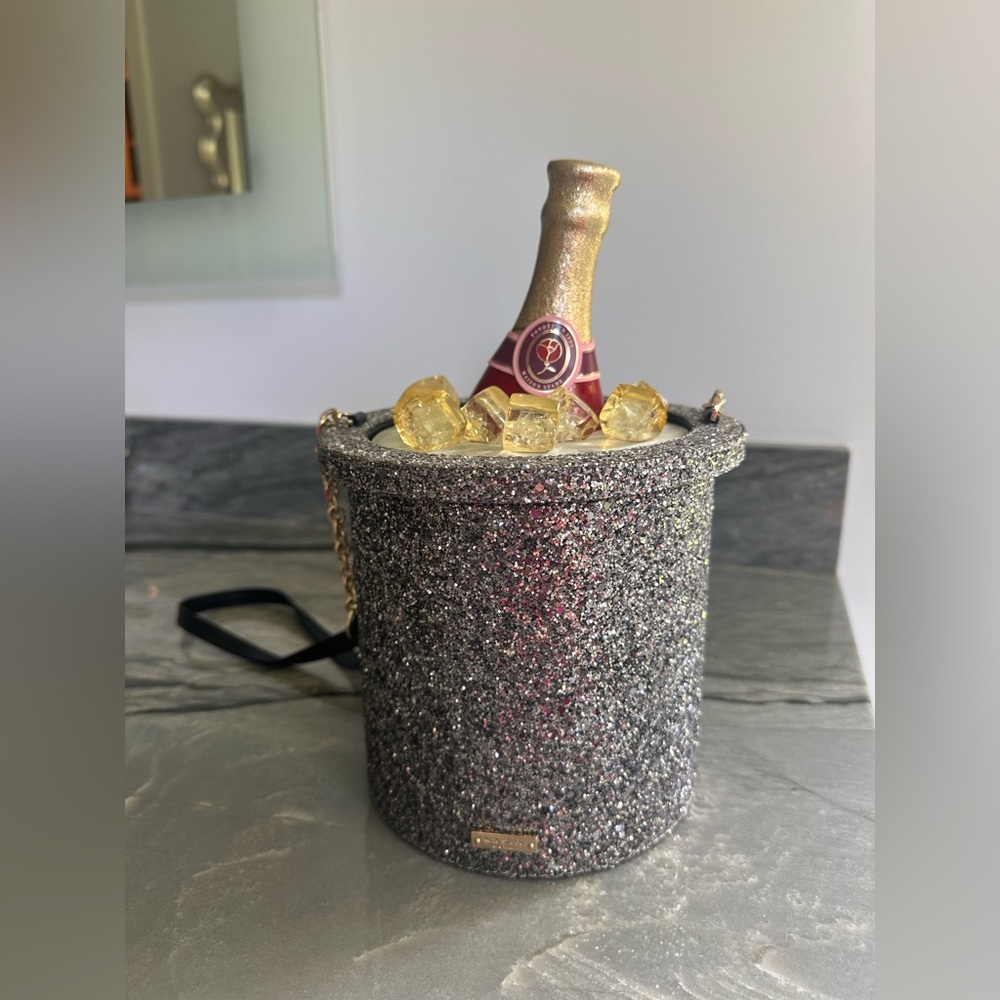 Kate Spade PXRU8332 Finer Things Champagne Bucket Crossbody Bag Glitter Ice
